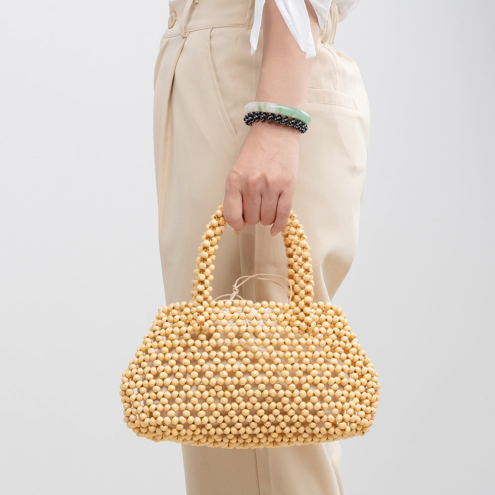 Wooden beads small square bag hand-woven bag niche design high-end commuter handbag