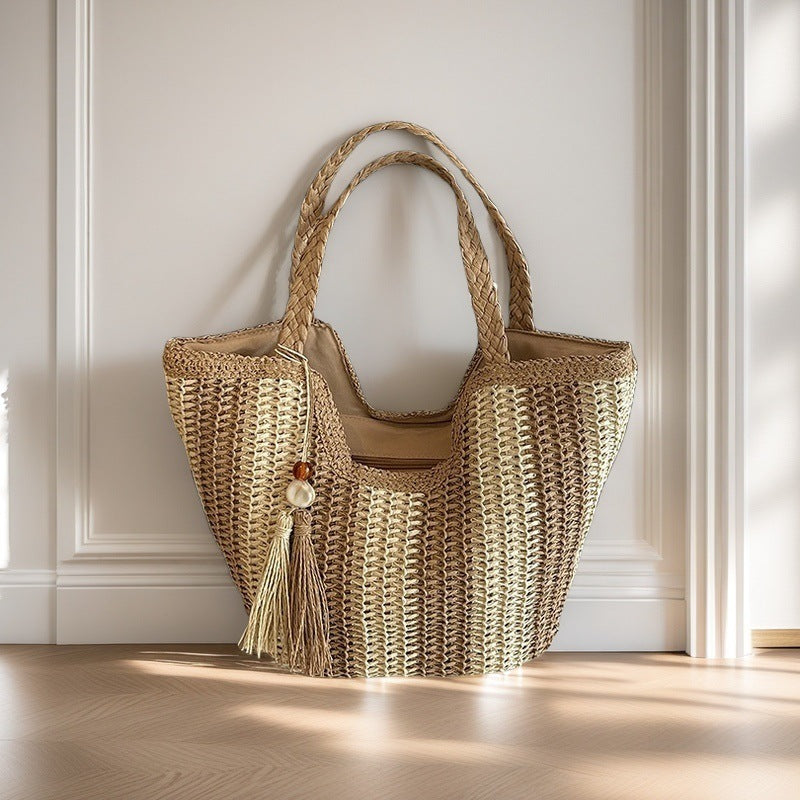 Hand-woven bags for women new shoulder bags large capacity tote bags beach vacation straw bags